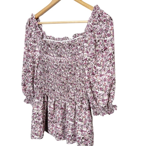 New with Tag Women's Max Studio Floral Smocked Bodice Long Sleeve Ruffle Blouse - Picture 5 of 16